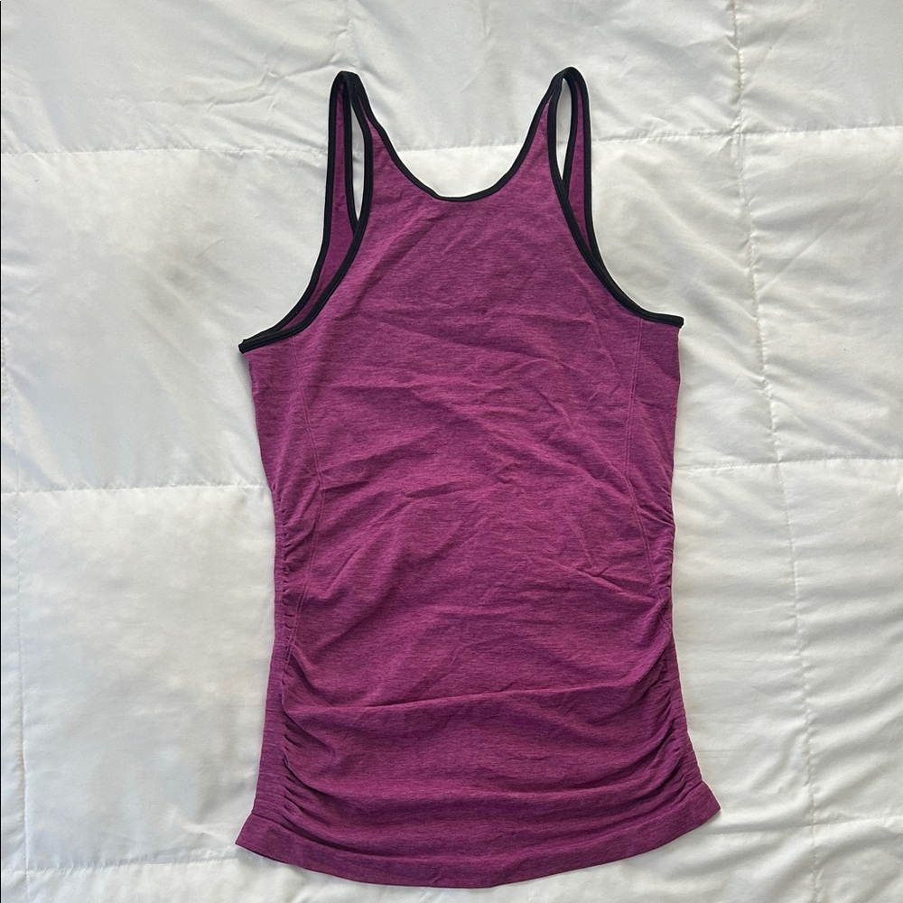 lululemon tank top. vintage, low-back, purple. flattering fit and profile